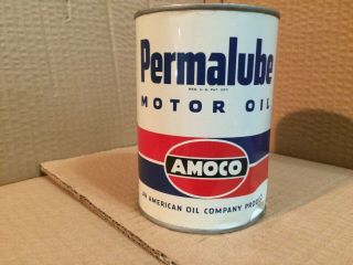 Vintage Amoco Permalube Motor Oil Can Metal Full Sinclair Mobil Texaco Conoco