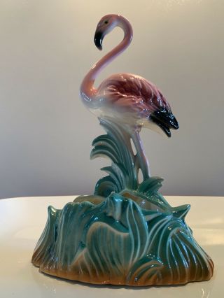 Vintage Retro Mcm Deco Ceramic Flamingo 10 " Planter,  Likely Maddox Unmarked