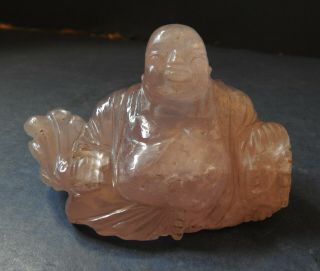 Chinese Rose Quartz Carving Of Budai (" The Laughing Buddha ") - 19th Century