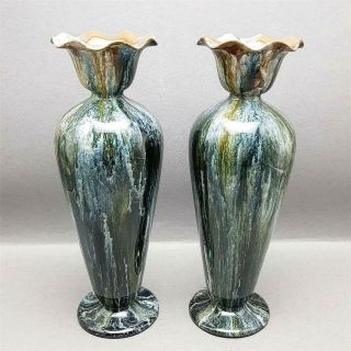 Stunning Pair Antique Christopher Dresser Linthorpe Arts & Crafts Pottery Vases
