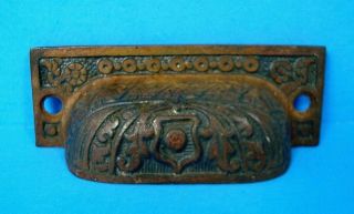 Vintage Ornate Bin Pull Cast Iron Drawer Handle Victorian Cabinet Pull