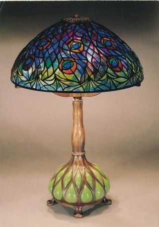 Vintage Postcard - Tiffany Studios - Peacock Table Lamp - Leaded Favrile Glass Bronze