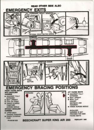 Beechcraft King Air 200 - Safety Card From 1980