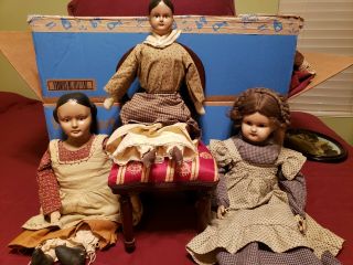 Antique Dolls With Porcelain Heads And Cloth Bodies