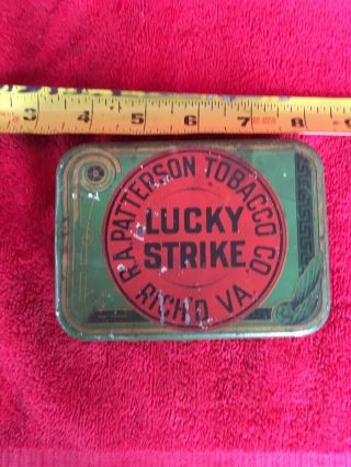 Vintage Lucky Strike Advertising Patterson Tobacco Co.  Richmond,  Va Tin Can Chew