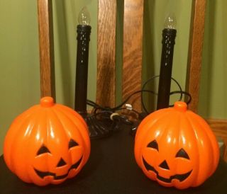 2 Big Vintage Pumpkin Electric Candolier Candle Light Up Blow Mold Halloween