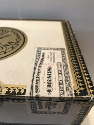 Vintage La Corona Wooden Cigar Box With 1955 Tax Stamp 3