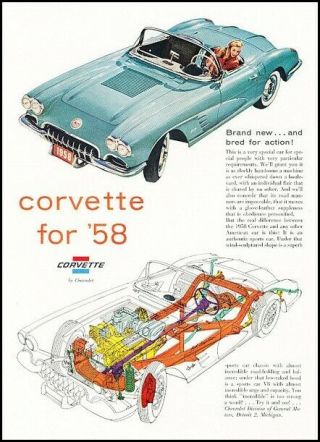 1958 Chevrolet Corvette Vintage Advertisement Print Art Car Ad K108