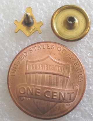 Vintage 14K Gold Mason Blue Lodge Tiny Lapel Pin - Freemason Masonic Screw Back 2