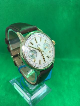 Vintage 9ct 9k solid 375 Gold mens Avia Chronograph Watch 2