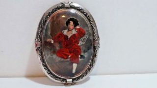 F439 Vintage Sterling Hand Painted Miniature Sir Thomas Lawrence Red Boy Brooch