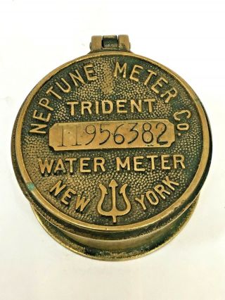 Vintage Brass Trident Water Meter Case Neptune Meter Co.  York Steampunk