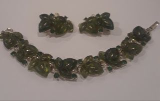 Lisner Vintage 3 - Piece Set,  Leaf Bracelet And Clip Earrings