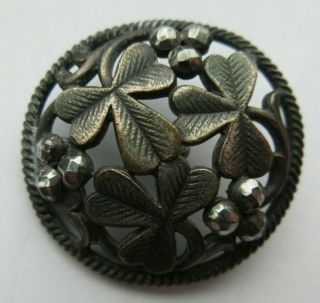 Exceptional Large Antique Vtg Victorian Metal Button Clovers W/ Cut Steels (t)