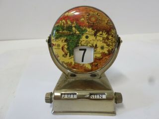 Vintage Metal Old World Map Globe Perpetual Flip Desk Top Calendar 3 "