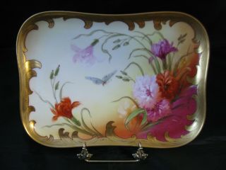 Antique Pickard China Porcelain Hand Painted Tray Carnation Garden Artist Signed