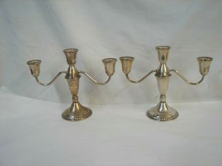 Pr Vtg Duchin Creation Triple Weighted Sterling Silver Candle Sticks Candelabras
