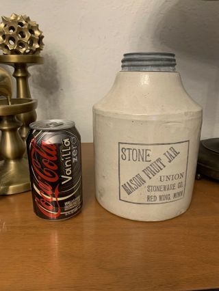 Antique Red Wing Stoneware Stone Mason Fruit Jar 1/2 Gallon 1899