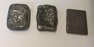 3 Sterling Silver Vintage Engraved Cases 2.  5 In X 1.  5 In
