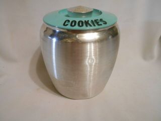Vintage Brushed Aluminum With Blue Turquoise Lid Cookie Jar / Canister