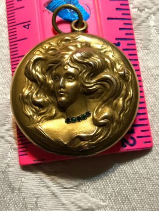 Antique Art Nouveau Gold Filled Locket High Relief Wild - Haired Woman Unusual