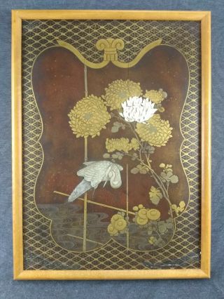 Japanese Meiji Gold Lacquer & Carved Mother Of Pearl Panel Incredible Quality