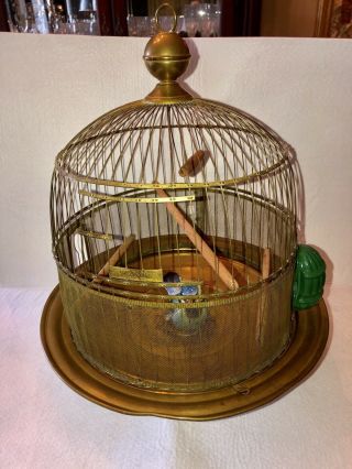 Hendryx Brass Antique Beehive Style Bird Cage With Milkglass Feeder