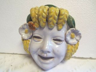 Vintage Ceramic Mask Porcelain Hand Painted Wall Hanging Woman 
