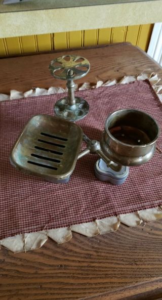 Vintage Brass Wall Mount Toothbrush Holder Soap Dish Cup Holder