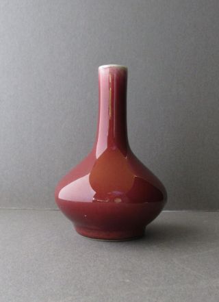 18th or 19th C.  Qing Ox Blood Sang De Boeuf Miniature porcelain monochrome Vase 2