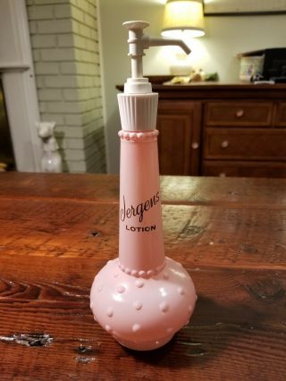 Antique Jergens Lotion Bottle Pink Hobnail Milk Glass Vintage Calmar Pump