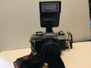 Vintage Minolta Xg - 1 Film Camera W/rokkor - X Pg 1:14 F=50mm & Canon 188a Flash