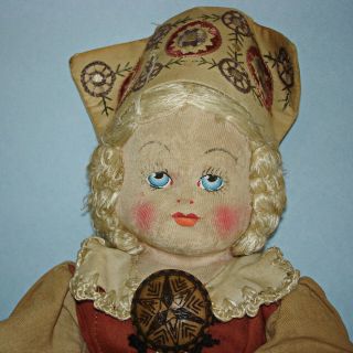 Early 18 " Estonian Cloth Ethnic Doll 1940s - On Well Loved