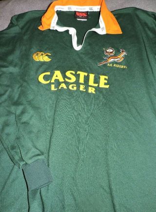 South Africa Rugby Shirt Polo Large Long Sleeve Vtg Canterbury Official Large
