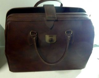 Vintage Leather Gladstone Bag Travel Case Port Tartan Interior