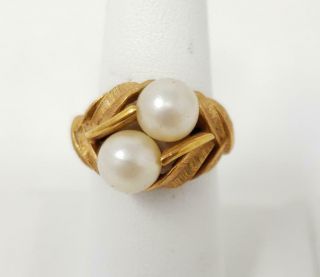Vintage Avon Faux Pearl Gold Tone Leaf Ring Size 6 - 7