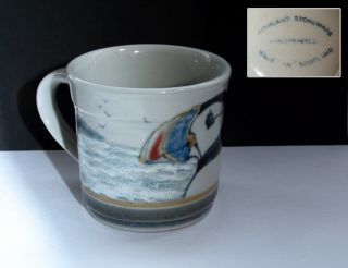 Wonderful Vintage Highland Stoneware Hand Painted Mug / Cup With Puffin Design