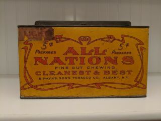 All Nations Tobacco Tin Antique Advertising Country Store Display.  Rare