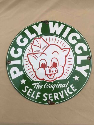 Vintage Piggly Wiggly Grocery Store Advertising Round Porcelain Sign