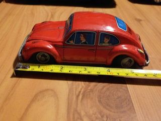Volkswagen Beetle Red Tin Toy Friction Car,  Kashiwai,  Japan Vintage