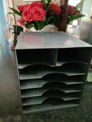 Vintage Industrial Steel Gray Metal Desk Office Organizer File Cube 10 X 9 X 11