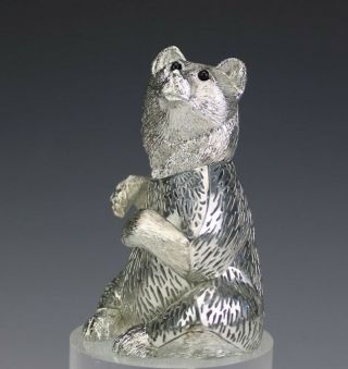 Vintage Signed Christofle French Silver Plated Sitting Bear Lumiere Figurine Sms