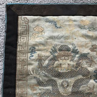 Old Chinese woven silk front facing dragon panel 2
