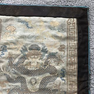 Old Chinese woven silk front facing dragon panel 3