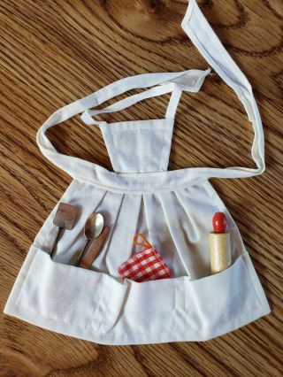 Vintage Barbie Doll White Apron And Utensils Pak.  Complete.