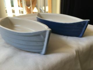 Vintage Set Of 2 Du Ocean Blue Boat Baking Serving Dish Ceramic Made In France