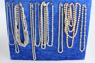 10 X Vintage.  925 Sterling Silver Pearl Necklaces Inc.  Graduated,  1950s (392g)