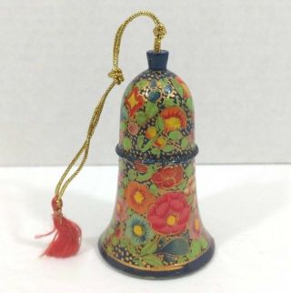 Vintage Christmas Tree Bell Ornament Hand Painted Very Detailed 3 1/2 " H