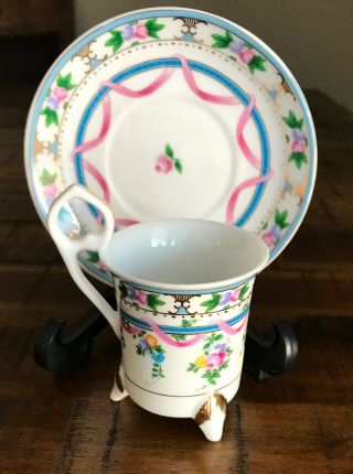 Set Vintage Royal Vienna Porcelain Fluted Cup Demitasse & Saucer Floral Design