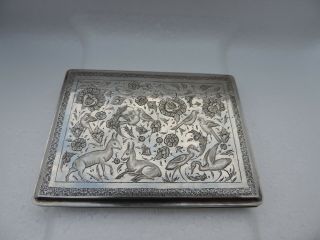 Museum Quality Signed Antique Persian Islamic Qajar Solid Silver Vesta Card Case